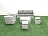 Fimous Rattan Garden Furniture Set with 3 Seater Sofa Chair Rectangular Coffee Table Big Footstool Light Grey Mixed 6 Seater
