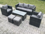 Fimous Lounge Rattan Sofa Set Outdoor Garden Furniture Oblong Rectangular Coffee Table With 2 Chairs 2 Stools