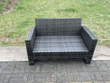 Fimous 6 Seater Rattan Wicker Garden Furniture Patio Conservatory Sofa Set with Rectangular Dining Table Love Seat Sofa