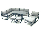 Fimous Aluminum Outdoor Garden Furniture Set Corner Sofa Chair 3 Footstools Adjustable Rising Lifting Dining Table Sets Dark Grey