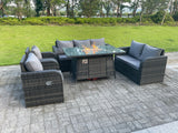 Fimous Dark Mixed Grey Rattan Outdoor Garden Furniture Gas Fire Pit Table Sets Gas Heater Lounge Love Sofa Reclining Chairs 7 Seater