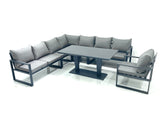 Fimous 8 Seater Outdoor Aluminum Garden Furniture Set Corner Sofa Chair Adjustable Rising Lifting Dining Table Sets Dark Grey