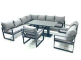 Fimous 10 Seater Outdoor Aluminum Garden Furniture Set Corner Sofa 3 Chairs Adjustable Rising Lifting Dining Table Sets Dark Grey