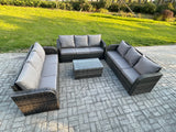 Fimous Rattan Lounge Sofa Set 9 Seater Outdoor Garden Furniture Set with Rectangular Coffee Table 3 Seater Sofa Dark Grey Mixed