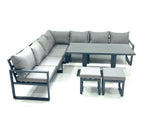 Fimous 9 Seater Outdoor Aluminum Garden Furniture Set Corner Sofa 2 Small Footstool Adjustable Rising Lifting Dining Table Sets Dark Grey
