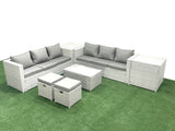 Fimous Garden Outdoor PE Rattan Furniture Set 8 Seater Rattan Garden Sofa Set with 2 Small Footstool 2 Side Tables Light Grey Mixed