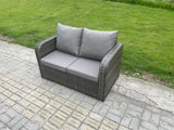 Fimous 6 Pieces Outdoor Garden Dining Sets Rattan Furniture With Dining Table Armchairs Love Sofa 2 Small Footstools Dark Grey Mixed