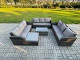 Fimous Rattan Lounge Sofa Set 10 Seater Outdoor Garden Furniture Set with Rectangular Coffee Table 3 Seater Sofa Big Footstool Dark Grey Mixed