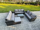Fimous Rattan Lounge Sofa Set 10 Seater Outdoor Garden Furniture Set with Rectangular Coffee Table 3 Seater Sofa Big Footstool Dark Grey Mixed
