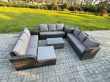Fimous Rattan Lounge Sofa Set 10 Seater Outdoor Garden Furniture Set with Rectangular Coffee Table 3 Seater Sofa Big Footstool Side Table Dark Grey Mixed