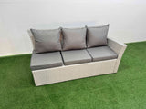 Fimous 10 Seater Wicker Rattan Corner Sofa Sets Outdoor Garden Furniture Sets with Rectangular Dining Table Lounge Sofa 2 Small Footstools Light Grey