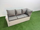 Fimous Garden Outdoor Rattan Furniture Set Rattan Corner Sofa Oblong Dining Table with Armchair Big Footstool Light Grey Mixed 8 Seater