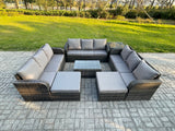 Fimous Outdoor Garden Furniture Sets 11 Seater Wicker Rattan Furniture Sofa Sets with Rectangular Coffee Table 3 Seater Sofa Side Table 2 Big Footstool Dark Grey Mixed