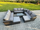 Fimous Outdoor Garden Furniture Sets 11 Seater Wicker Rattan Furniture Sofa Sets with Rectangular Coffee Table 3 Seater Sofa Side Table 2 Big Footstool Dark Grey Mixed