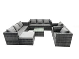 Fimous 9 Seater Dark Grey Mixed Rattan Garden Furniture Sofa Set Table Chair