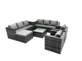 Fimous 9 Seater Dark Grey Mixed Rattan Garden Furniture Sofa Set Table Chair