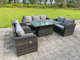 Fimous Dark Mixed Grey Rattan Outdoor Garden Furniture Lifting Adjustable Dining Or Coffee Table Sets Love Seat 2 Seater Sofa 3 Seater Sofa Reclining Chairs 7 Seater