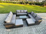 Fimous Wicker PE Rattan Garden Furniture Set 11 Seater Outdoor Lounge Sofa Set with Coffee Table 2 Big Footstool Dark Grey Mixed