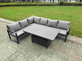 Fimous 5 Piece Garden Furniture Set 6 Seater Aluminium Outdoor Dining Set Dining Table & Cushions, Grey