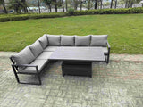 Fimous 5 Piece Garden Furniture Set 6 Seater Aluminium Outdoor Dining Set Dining Table & Cushions, Grey