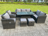 Fimous Dark Mixed Grey Rattan Outdoor Garden Furniture Lifting Adjustable Dining Or Coffee Table Sets Love Sofa 3 Seater Sofa Small Footstools Reclining Chairs 9 Seater
