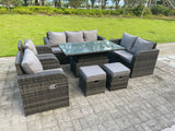 Fimous Dark Mixed Grey Rattan Outdoor Garden Furniture Lifting Adjustable Dining Or Coffee Table Sets Love Sofa 3 Seater Sofa Small Footstools Reclining Chairs 9 Seater
