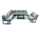 Fimous 9 Seater Outdoor Aluminum Garden Furniture Set Corner Sofa Rising Lifting Dining Table Sets Dark Grey