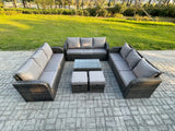 Fimous Rattan Lounge Sofa Set 11 Seater Outdoor Garden Furniture Set with Rectangular Coffee Table 3 Seater Sofa 2 Small Footstools Dark Grey Mixed