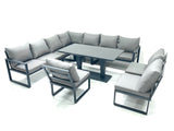 Fimous 10 Seater Outdoor Aluminum Garden Furniture Set Corner Sofa Rising Lifting Dining Table Sets Dark Grey