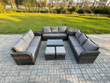 Fimous Rattan Lounge Sofa Set 11 Seater Outdoor Garden Furniture Set with Rectangular Coffee Table 3 Seater Sofa Side Table 2 Small Footstools Dark Grey Mixed