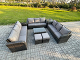 Fimous Rattan Lounge Sofa Set 11 Seater Outdoor Garden Furniture Set with Rectangular Coffee Table 3 Seater Sofa Side Table 2 Small Footstools Dark Grey Mixed
