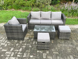 Fimous Rattan Garden Furniture Set with 3 Seater Sofa Coffee Table Armchair 2 Small Footstools Indoor Outdoor Patio Lounge Sofa Set Dark Grey Mixed