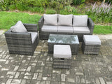 Fimous Rattan Garden Furniture Set with 3 Seater Sofa Coffee Table Armchair 2 Small Footstools Indoor Outdoor Patio Lounge Sofa Set Dark Grey Mixed