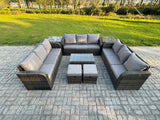 Fimous Rattan Lounge Sofa Set 11 Seater Outdoor Garden Furniture Set with Rectangular Coffee Table 3 Seater Sofa 2 Side Tables 2 Small Footstools Dark Grey Mixed