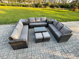 Fimous Rattan Lounge Sofa Set 11 Seater Outdoor Garden Furniture Set with Rectangular Coffee Table 3 Seater Sofa 2 Side Tables 2 Small Footstools Dark Grey Mixed