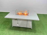 Fimous Rattan Corner Sofa Chair Set Outdoor Furniture Garden Dining Sets Gas Fire Pit Table with Temper Glass Light Grey Mixed