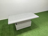 Fimous 8 Seat Rattan Outdoor Garden Furniture Corner Sofa Set Adjustable Lifting Dining or Coffee Table Set with Armchair 2 Big Footstools Light Grey
