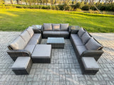 Fimous Rattan Lounge Sofa Set 12 Seater Outdoor Garden Furniture Set with Rectangular Coffee Table 3 Seater Sofa 2 Side Tables 3 Footstools Dark Grey Mixed