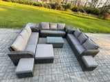 Fimous Rattan Lounge Sofa Set 12 Seater Outdoor Garden Furniture Set with Rectangular Coffee Table 3 Seater Sofa 2 Side Tables 3 Footstools Dark Grey Mixed