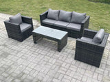 Fimous Lounge Rattan Sofa Set Outdoor Garden Furniture With 2 Chairs Oblong Rectangular Coffee Table