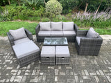 Fimous Outdoor Rattan Garden Furniture Set with 3 Seater Sofa Coffee Table 2 Armchairs 3 Footstools Patio Lounge Sofa Set Dark Grey Mixed