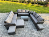 Fimous Rattan Lounge Sofa Set 12 Seater Outdoor Garden Furniture Set with Rectangular Coffee Table 3 Seater Sofa Side Table 3 Footstools Dark Grey Mixed