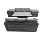 Fimous Rattan Garden Furniture Dining Set 6 seater Patio Height Adjustable Rising Lifting Table Sofa Set with 2 Side Table Dark Grey Mixed