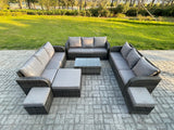 Fimous Rattan Lounge Sofa Set 12 Seater Outdoor Garden Furniture Set with Rectangular Coffee Table 3 Seater Sofa 3 Footstools Dark Grey Mixed