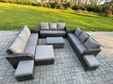 Fimous Rattan Lounge Sofa Set 12 Seater Outdoor Garden Furniture Set with Rectangular Coffee Table 3 Seater Sofa 3 Footstools Dark Grey Mixed