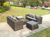 Fimous Rattan Garden Furniture Sets With 3 Seater Sofa Square Coffee Table And 2 PC Big Footstools