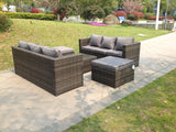 Fimous Rattan Garden Furniture Sets With 3 Seater Sofa Square Coffee Table And 2 PC Big Footstools