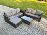 Fimous Outdoor Garden Furniture Sets 7 Seater Wicker Rattan Furniture Sofa Sets with Rectangular Coffee Table 3 Seater Sofa