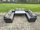 Fimous Rattan Garden Furniture Set with Oblong Rectangular Dining Table Side Table 9 Seater Outdoor Lounge Sofa Set Dark Grey Mixed