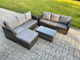 Fimous Outdoor Garden Furniture Sets 7 Seater Wicker Rattan Furniture Sofa Sets with Rectangular Coffee Table 3 Seater Sofa